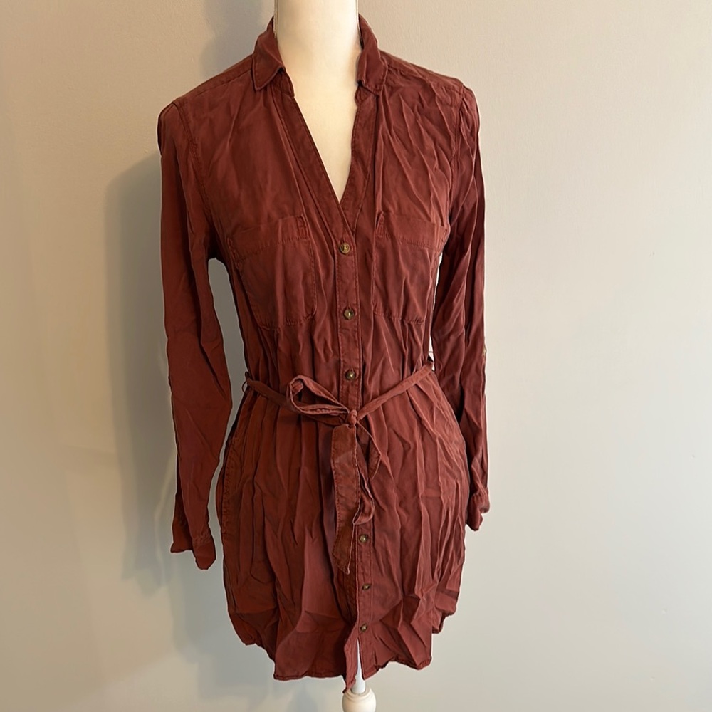Abercrombie & Fitch Rust Button-Up Shirt Dress